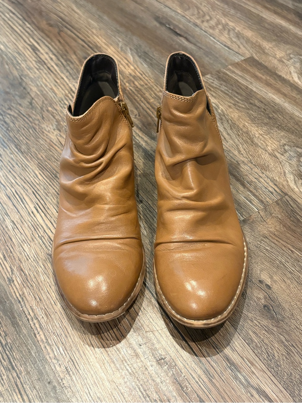 Diba True Women’s Tan Leather Ankle Booties with Side Zip